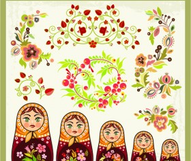 Beautiful russian style ornaments design vector 01