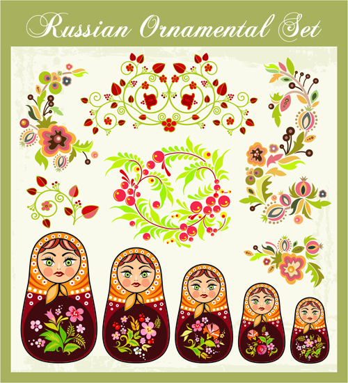 Beautiful russian style ornaments design vector 01