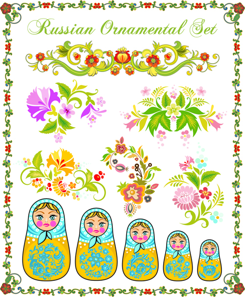 Beautiful russian style ornaments design vector 02