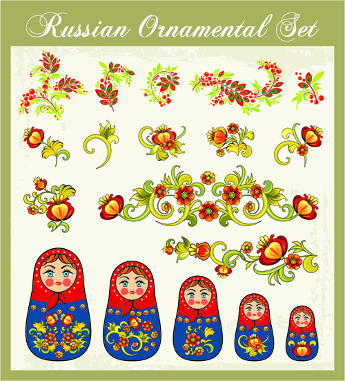 Beautiful russian style ornaments design vector 03