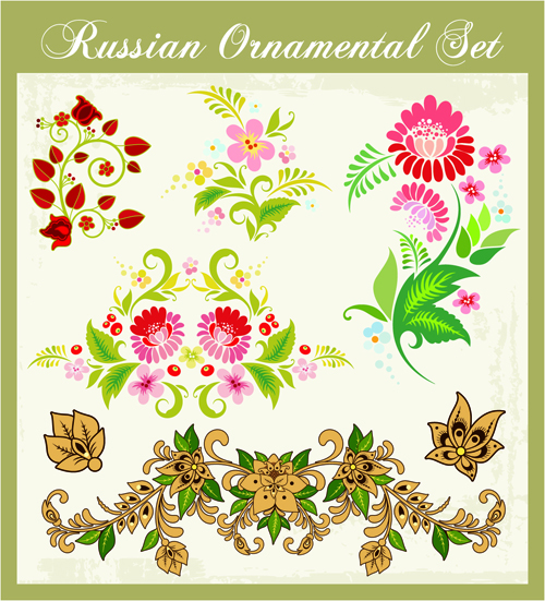 Beautiful russian style ornaments design vector 04