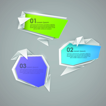 Creative origami paper banner design vector set 07