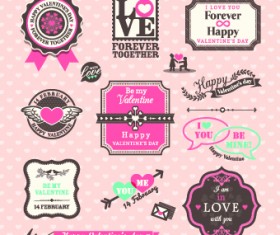Retro Valentines Day labels vector set 01
