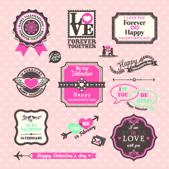 Retro Valentines Day labels vector set 01