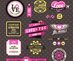 Retro Valentines Day labels vector set 02