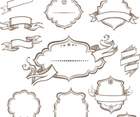 Retro hand drawn ribbon with ornaments vector 02