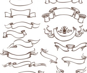 Retro hand drawn ribbon with ornaments vector 03