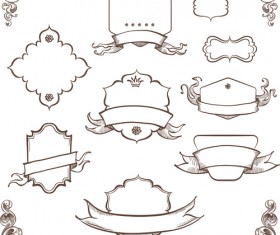 Retro hand drawn ribbon with ornaments vector 05