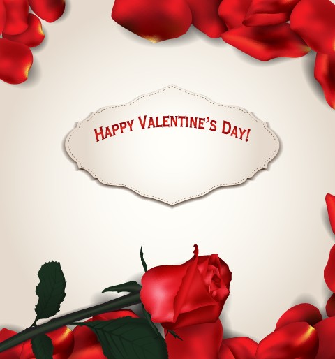 Rose leaf Valentine Day card vector