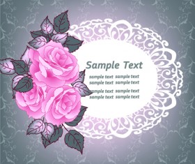 Beautiful pink roses with vintage background vector 01