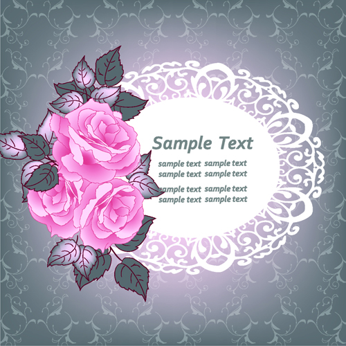 Beautiful pink roses with vintage background vector 01