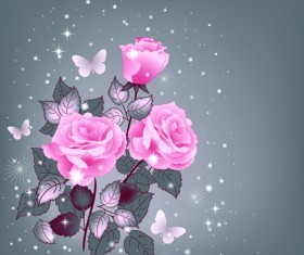 Beautiful pink roses with vintage background vector 02