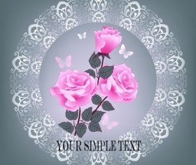 Beautiful pink roses with vintage background vector 03