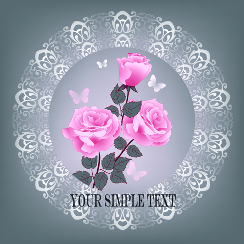 Beautiful pink roses with vintage background vector 03