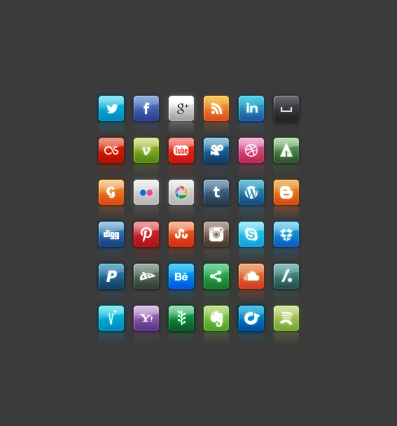 Shiny colored social share icons