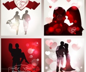 Valentine backgrounds with lovers silhouettes vector