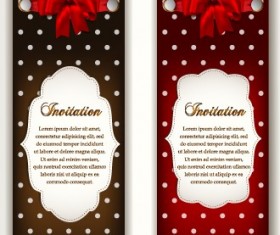 Vintage Invitation cards and red bow vector 01