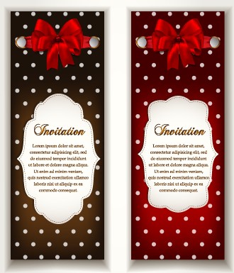 Vintage Invitation cards and red bow vector 01