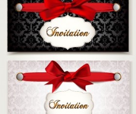 Vintage Invitation cards and red bow vector 02