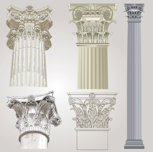 Vintage columns design elements vector 01