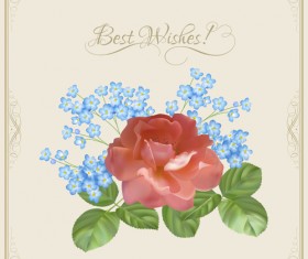 Vintage flower wishes cards design vector 01