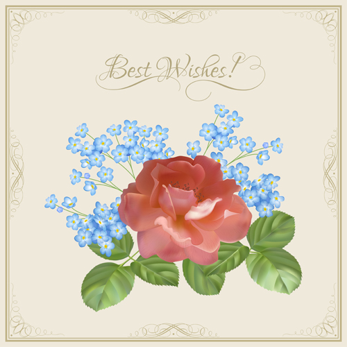 Vintage flower wishes cards design vector 01