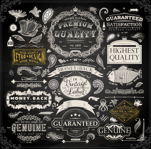 Vintage ornaments covers for labels and frame vector 01