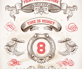 Vintage ornaments with ribbon labels vector