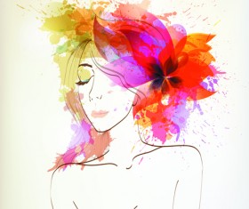 Watercolor floral woman creative design 01
