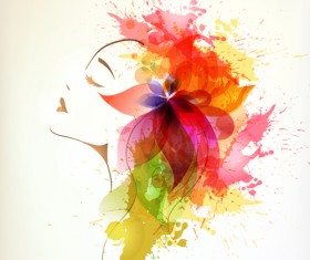 Watercolor floral woman creative design 05