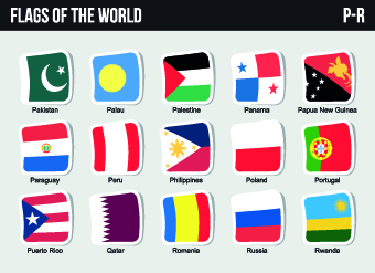 World flags stickers design vector set 06