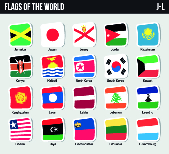 World flags stickers design vector set 07