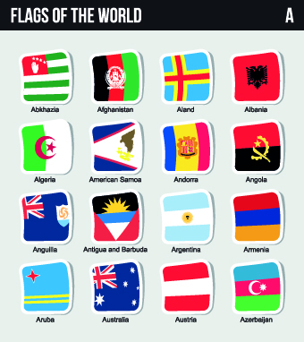 World flags stickers design vector set 08