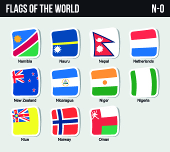 World flags stickers design vector set 09