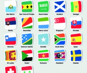 World flags stickers design vector set 12