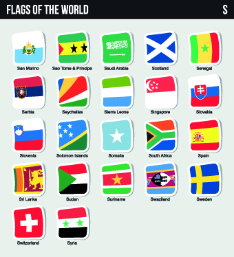 World flags stickers design vector set 12