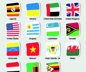 World flags stickers design vector set 13