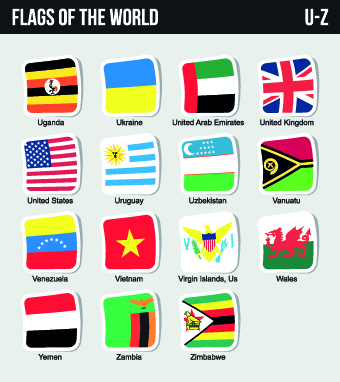 World flags stickers design vector set 13