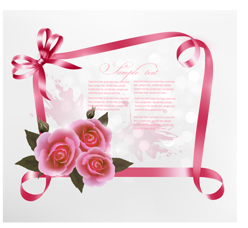 beautiful ribbon flower cards vector 03