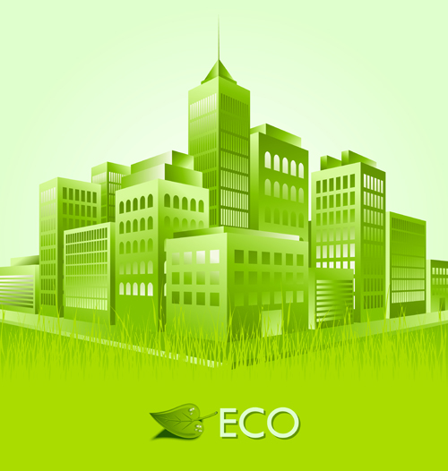 Creative ecology city background illustration 02