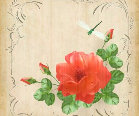flower and dragonfly retro background