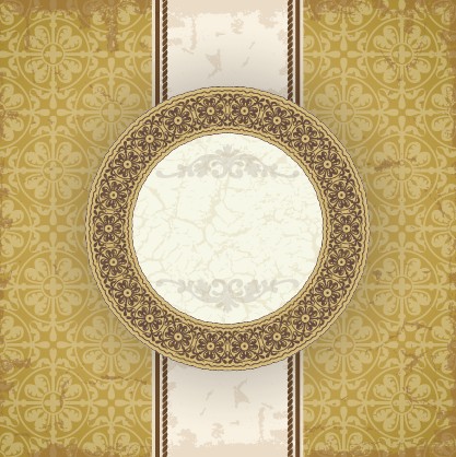 Vintage floral background with round frame vector 02