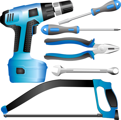 Realistic hardware tools vector graphic set 04