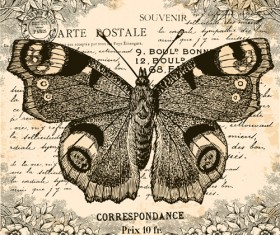 Hand drawn vintage butterflies vectors set 04