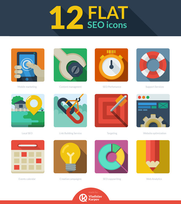 12 Kind flat seo icons