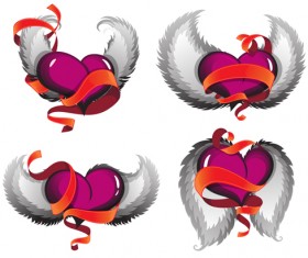3D heart with red ribbon design vector