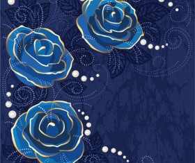 Beautiful blue rose vintage background vector 03