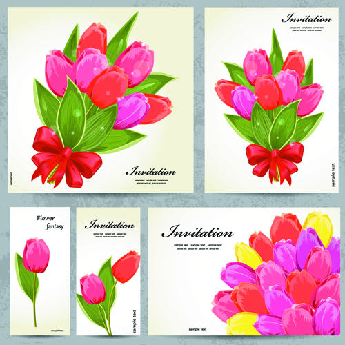 Beautiful flowers Invitation design material 03