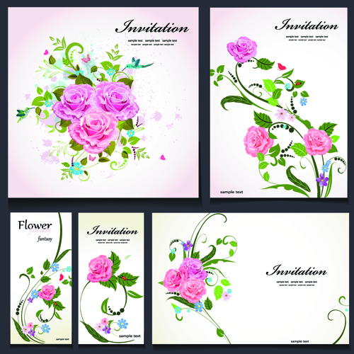 Beautiful flowers Invitation design material 04
