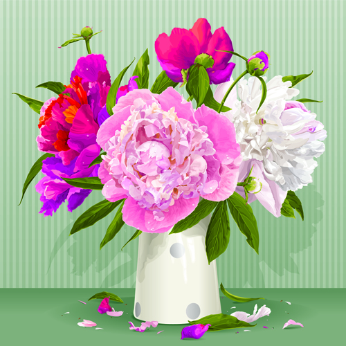 Beautiful peonies flower design vector 03
